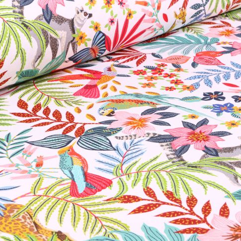 Tissu Coton imprimé Arty Zanzibar sur fond Blanc