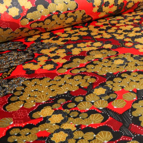Tissu Velours d'ameublement tout doux Zen sur fond Rouge