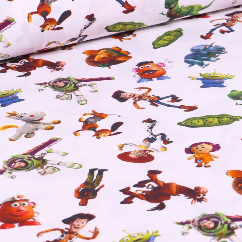 Tissu Disney Toy Story academy sur fond Blanc