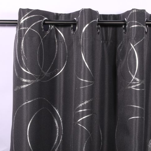 Rideau à oeillets Craftine 140 x 260 cm Polyester Imprimé Argent Brouage Anthracite