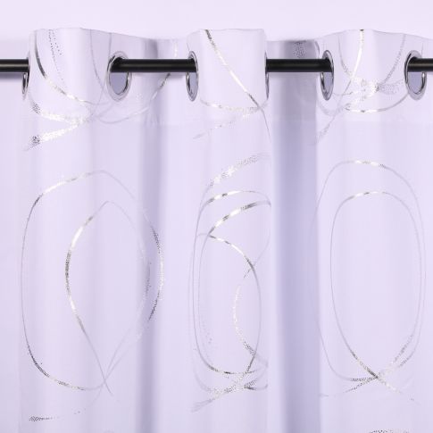 Rideau à oeillets Craftine 140 x 260 cm Polyester Imprimé Argent Brouage Blanc