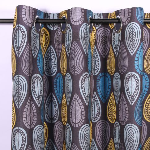 Rideau à oeillets Craftine 140 x 260 cm Polyester Imprimé Gassin Anthracite
