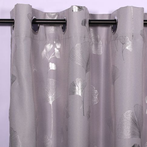Rideau à oeillets Craftine 140 x 260 cm Polyester Imprimé Métallisé Belvès Gris/Argent