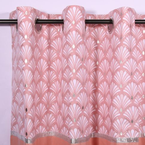 Rideau à oeillets Craftine 140 x 240 cm Coton Uni+Top Imp. Métallisé Lautrec Rose