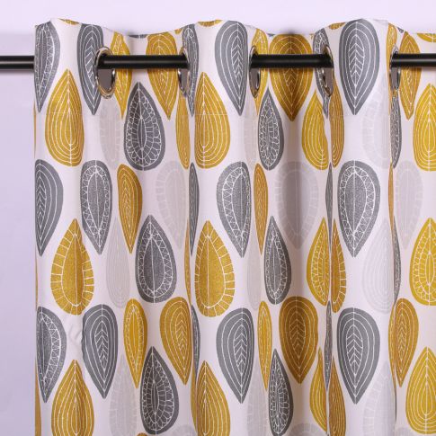Rideau à oeillets Craftine 140 x 260 cm Polyester Imprimé Gassin Jaune/Blanc