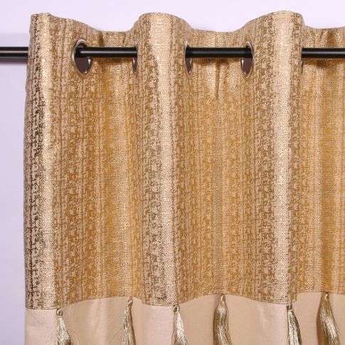 Rideau à oeillets Craftine 140 x 240 cm Coton Uni+Top Imp. Met.+Pompon Montrésor