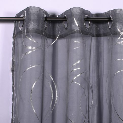 Rideau Voilage à oeillets Craftine 140 x 240 cm Imprimé Argent Brouage Anthracite
