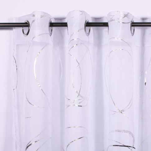 Rideau Voilage à oeillets Craftine 140 x 240 cm Imprimé Argent Brouage Blanc
