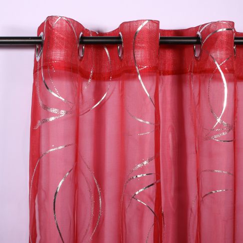 Rideau Voilage à oeillets Craftine 140 x 240 cm Imprimé Argent Brouage Rouge