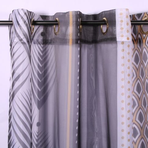 Rideau Voilage à oeillets Craftine 140 x 240 cm Imprimé Transfert Cardaillac Noir