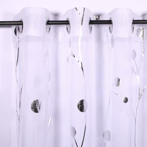 Rideau Voilage à oeillets Craftine 140 x 240 cm Imprimé Métallisé Bruniquel Blanc/Argent