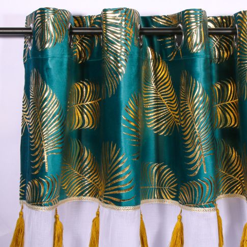 Rideau Voilage à oeillets Craftine 140 x 240 cm Sable+Top Velours Imprimé doré Gordes