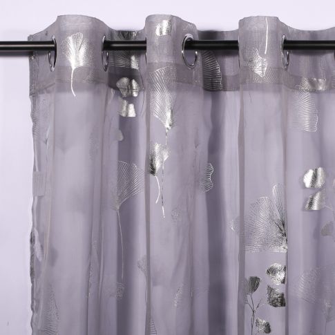 Rideau Voilage à oeillets Craftine 140 x 240 cm Imprimé Métallisé Belvès Gris/Argent