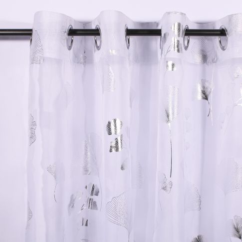 Rideau Voilage à oeillets Craftine 140 x 240 cm Imprimé Métallisé Belvès Blanc/Argent