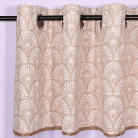 Rideau Voilage à oeillets Craftine 140 x 280 cm Sable+Top Imprimé+Jute Belcastel Blanc