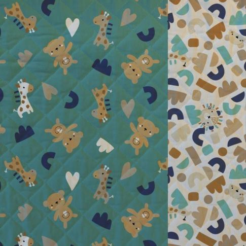 Tissu Matelassé Coton réversible Vert