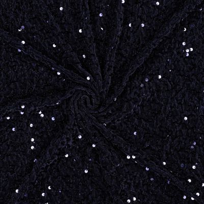 Tissu Velours Soraya à sequins uni  Bleu marine - Par 10 cm