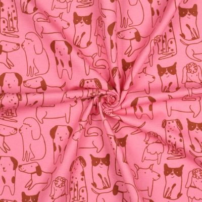 Tissu Flanelle de Coton Louison Chiots Caramel sur fond Rose bonbon - Par 10 cm
