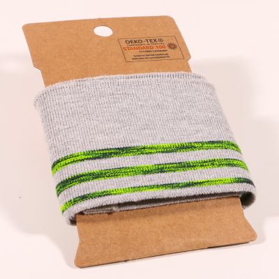 Bande Bord côte Oeko-Tex Gris Rayures Vert fluo chiné