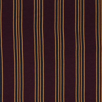 Tissu crêpe imprimé Rayures bleues marine et jaunes sur fond Bordeaux - Par 10 cm