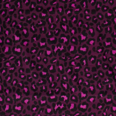 Tissu Sweat  Tâches de léopards envers minky sur fond Violet - Par 10 cm