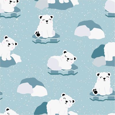 Tissu Jersey Coton LittleBird Ours polaire sur fond Bleu ciel - Par 10 cm