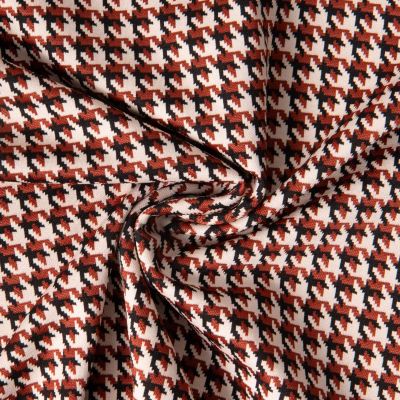 Tissu Jacquard extensible Pied de poule rouille sur fond ecru - Par 10 cm