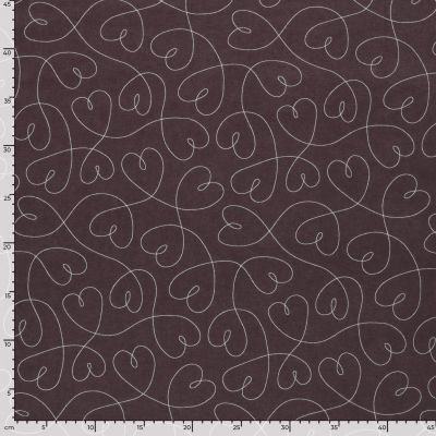 Tissu Flanelle de Coton Elodie cœurs entrelacés Blanc sur fond Prune - Par 10 cm