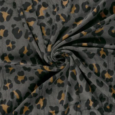 Tissu Velours tout doux Tess motif léopard sur fond Gris - Par 10 cm