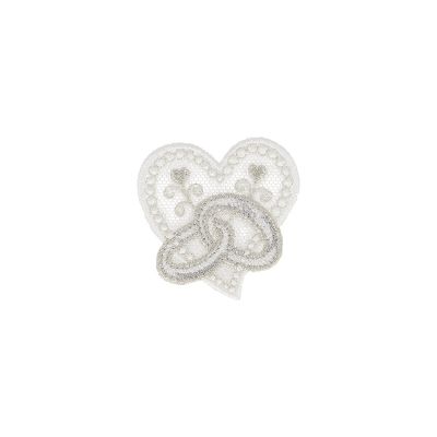 Ecusson Thermocollant Broderie Coeur Mariage Doré