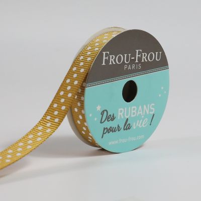 Bobinette Ruban Gros grain Pois Frou-Frou Poussiere d&#039;or - 10 mm x 4 mètres