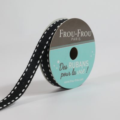 Bobinette Ruban Gros grain Surpiqué Frou-Frou Noir de jais - 10 mm x 4 mètres