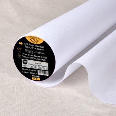 Entoilage  Thermocollant non tissé fine N40 Blanc - Par 10 cm