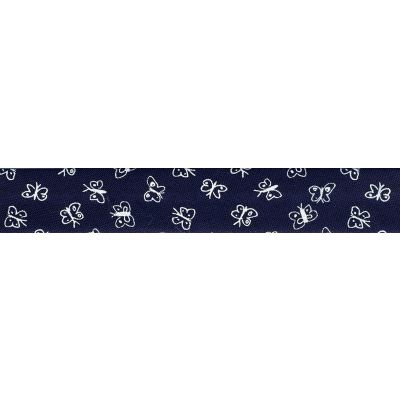 Biais replié 20 mm Bleu marine Papillons blancs x1m