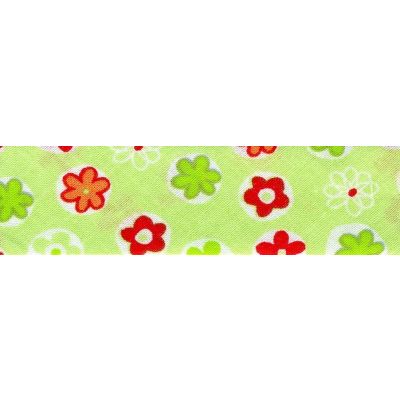 Biais replié 25 mm Vert Fleuris x1m