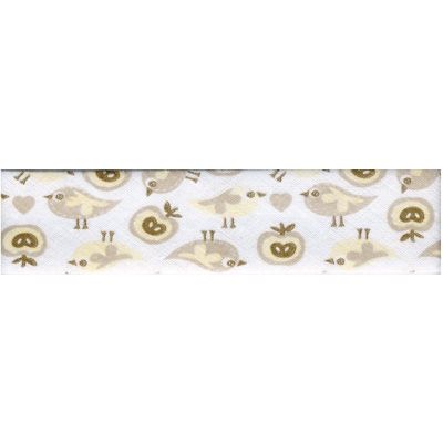 Biais replié 20 mm Beige Pommes et oiseaux x1m