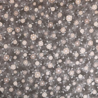 Tissu Robert Kaufman La Scala Taupe Fleurs Beiges - Par 10 cm