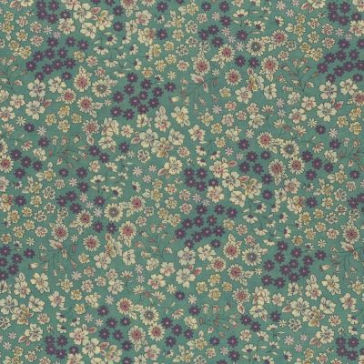 Tissu Coton Frou-Frou Fleuri N°5 Vert pâle et ecru - Par 10 cm