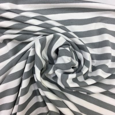 Tissu Jersey Viscose Marinière Rayures 1 cm Gris et blanc - Par 10 cm