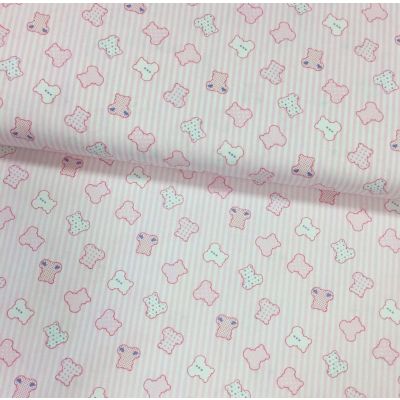 Tissu Popeline imprimée Rose bébé Oursons Roses - Par 10 cm