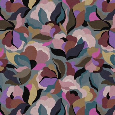 Tissu Viscose Arty Abiva sur fond Bleu ancien - Par 10 cm