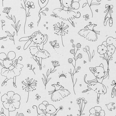 Tissu Coton à colorier Arty Danse sur fond Blanc - Par Coupon de 3m