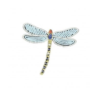 Ecusson Thermocollant Libellule en vol Broderie Métallisées Bleue