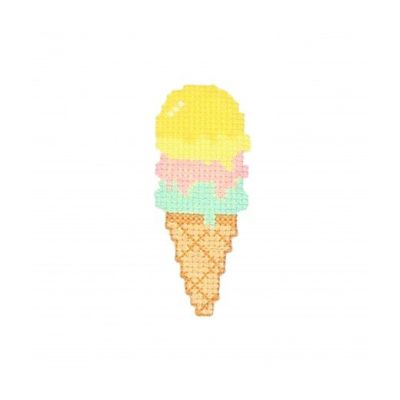 Ecusson Thermocollant Cornet de glace au point de croix Orange, june rose vert et marron