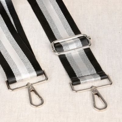 Sangle pour sac 50 mm Noir et argent - Avec mousquetons