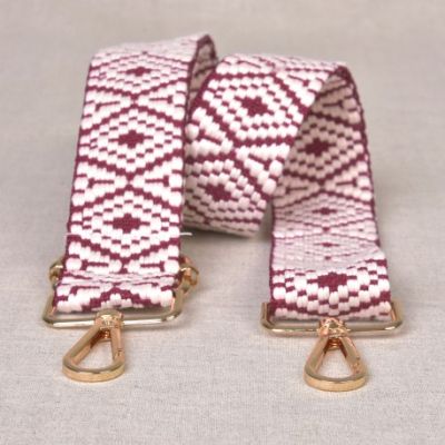 Sangle pour sac 40 mm Bordeaux et blanc - Avec mousquetons