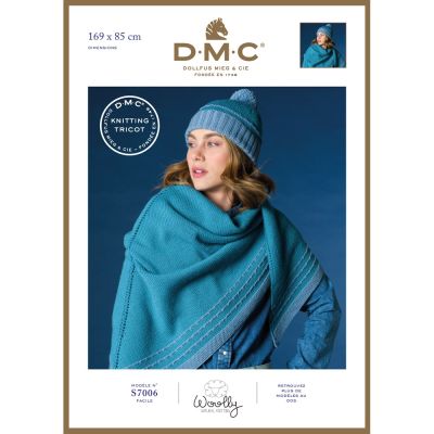 Modèle bonnet et châle Tircot femme DMC Laine Woolly