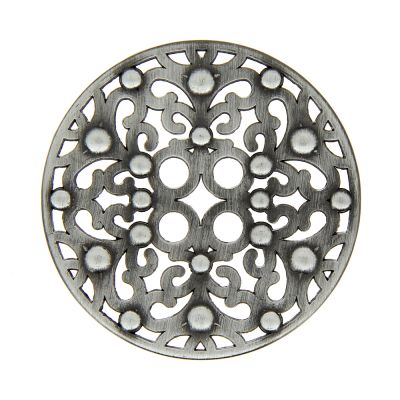 Bouton taille moyenne en métal plat ajouré 50 mm - Noir