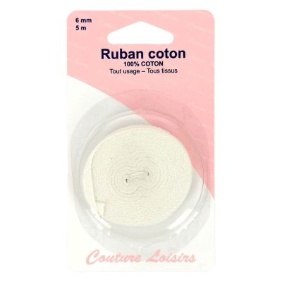 Ruban coton 6 mm - Blanc 5 mètres 