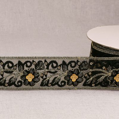 Galon brodé Paillettes 45 mm Noir x1m